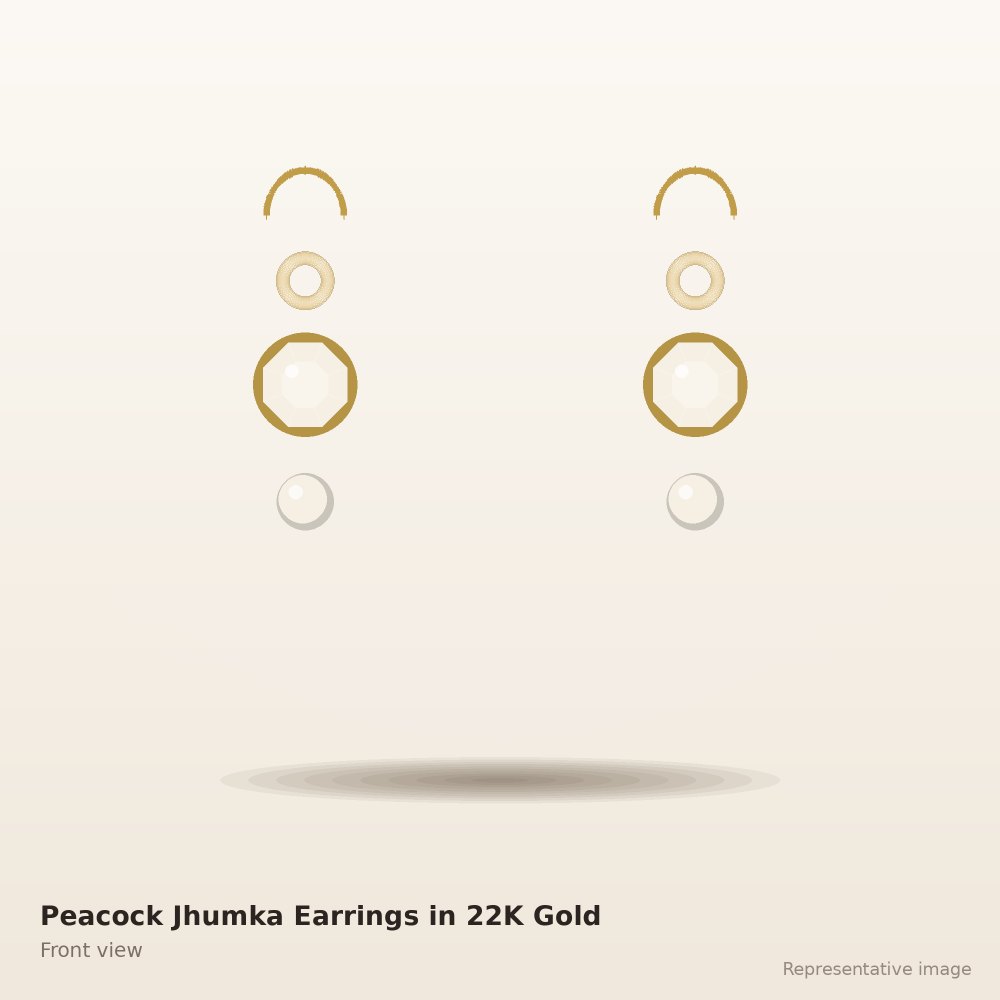 Peacock Jhumka Earrings in 22K Gold