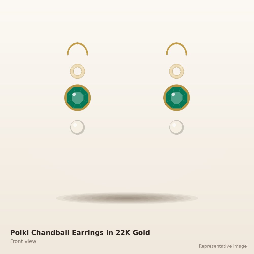 Polki Chandbali Earrings in 22K Gold