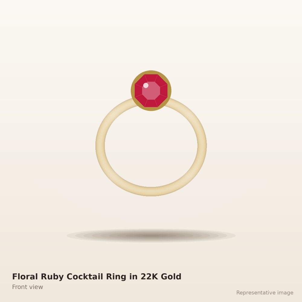 Floral Ruby Cocktail Ring in 22K Gold